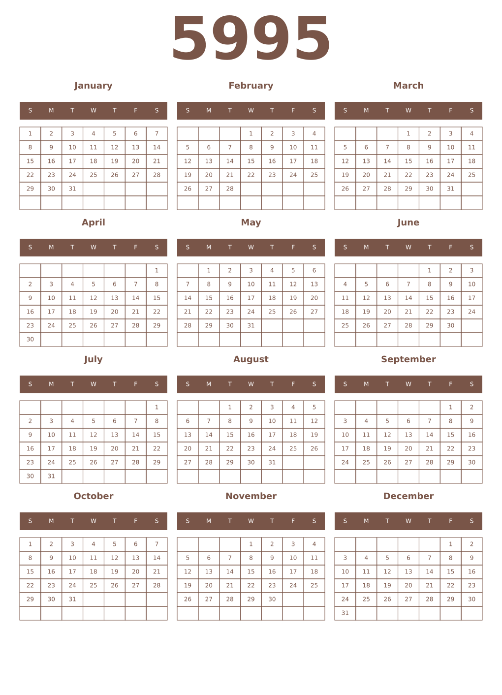 Printable 5995 Year Calendars coffe