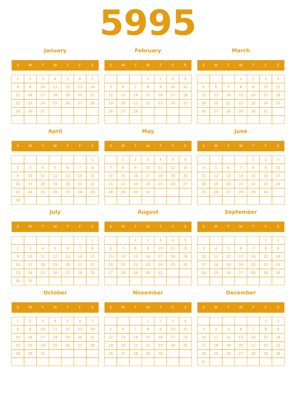 Printable 5995 Year Calendars gamboge