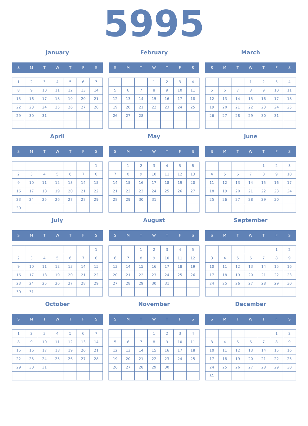 Printable 5995 Year Calendars glaucous