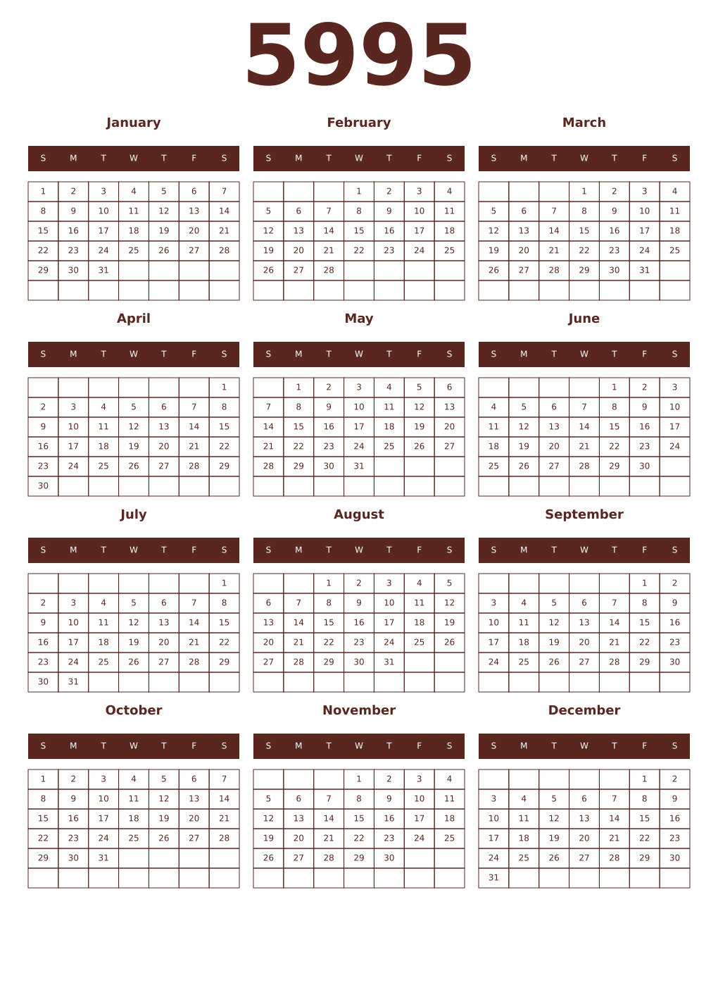 Printable 5995 Year Calendars mortuum