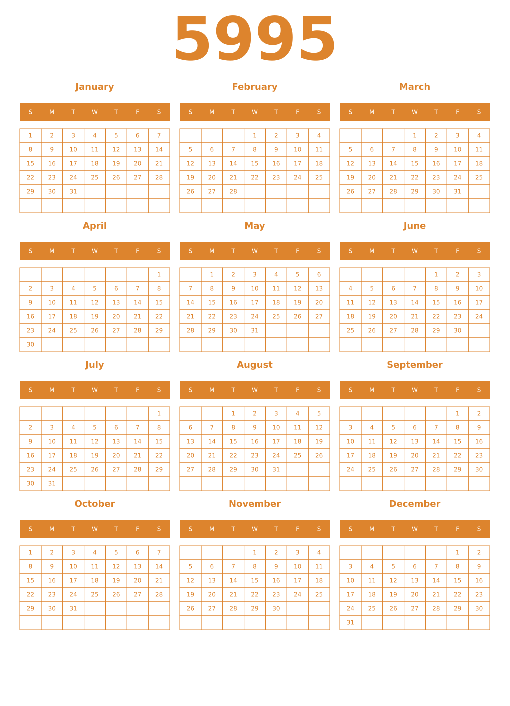 Printable 5995 Year Calendars orange