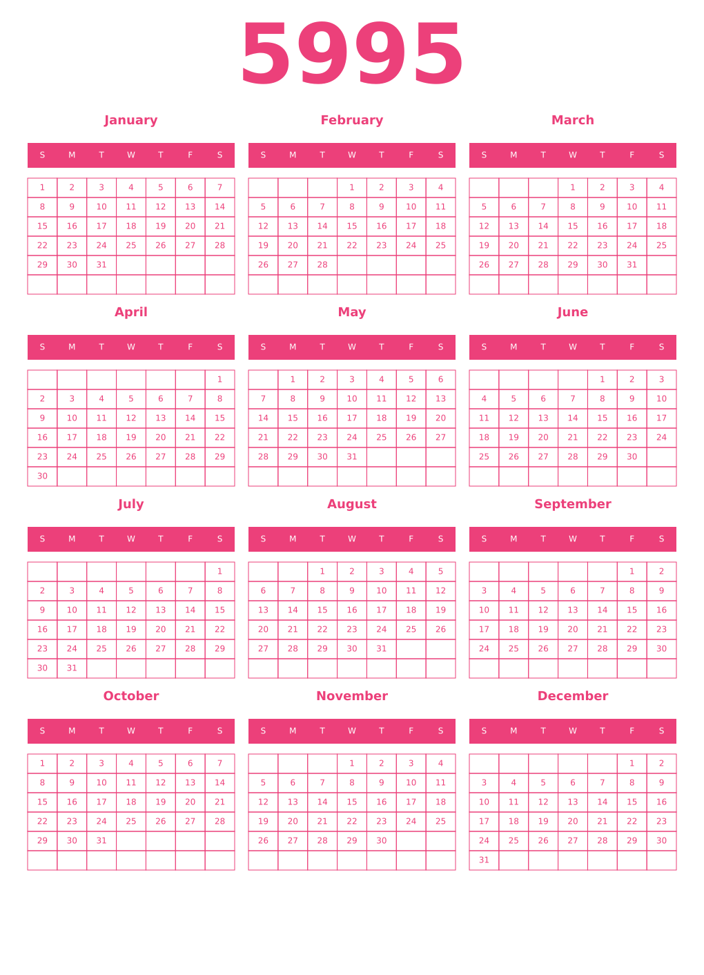 Printable 5995 Year Calendars pink