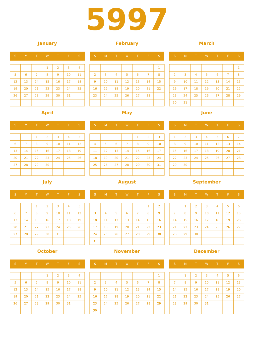 Printable 5997 Year Calendars gamboge