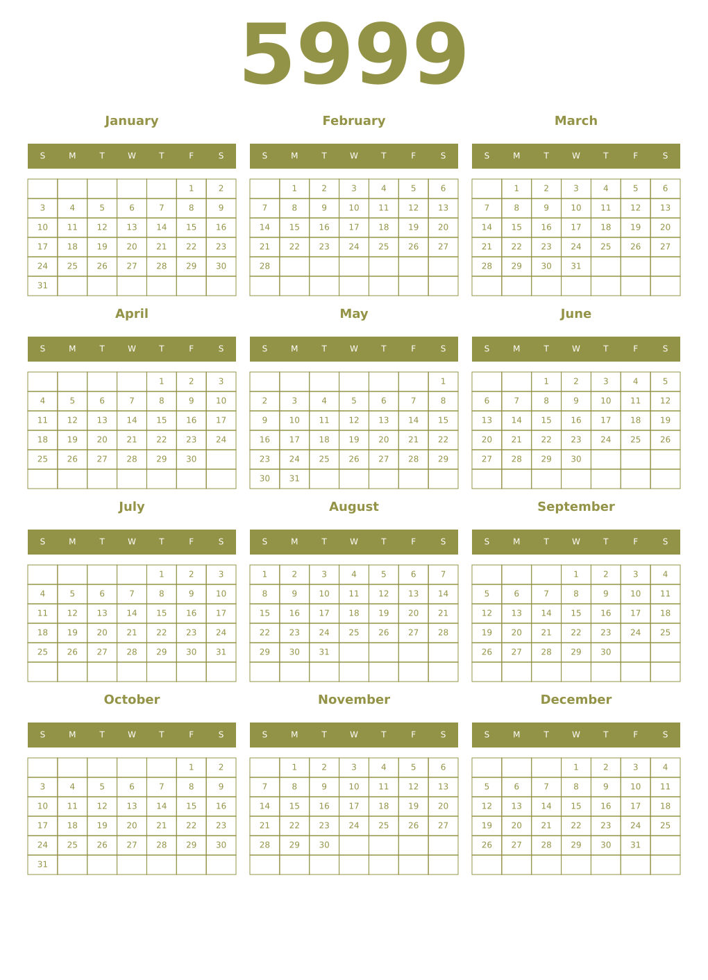 Printable 5999 Year Calendars eburnean