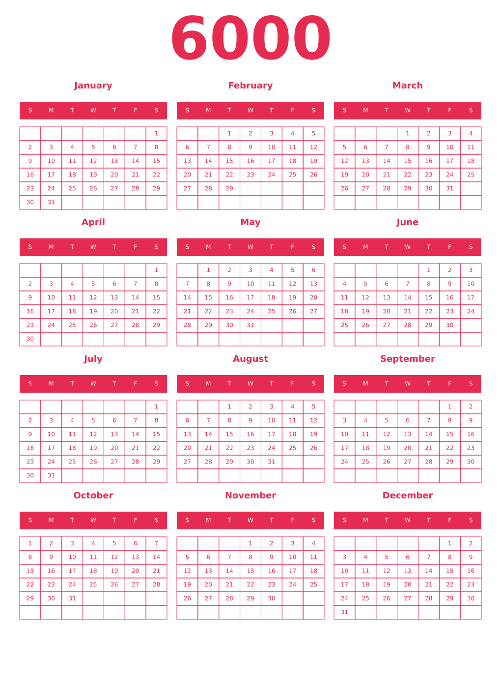 Printable 6000 Year Calendars amaranth
