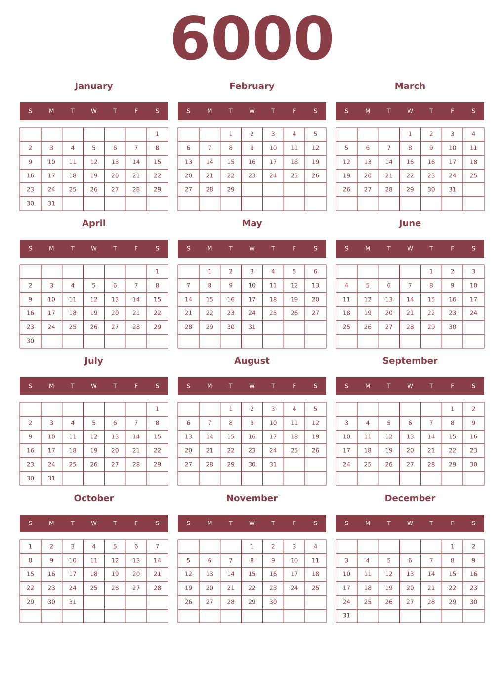 Printable 6000 Year Calendars cordovan