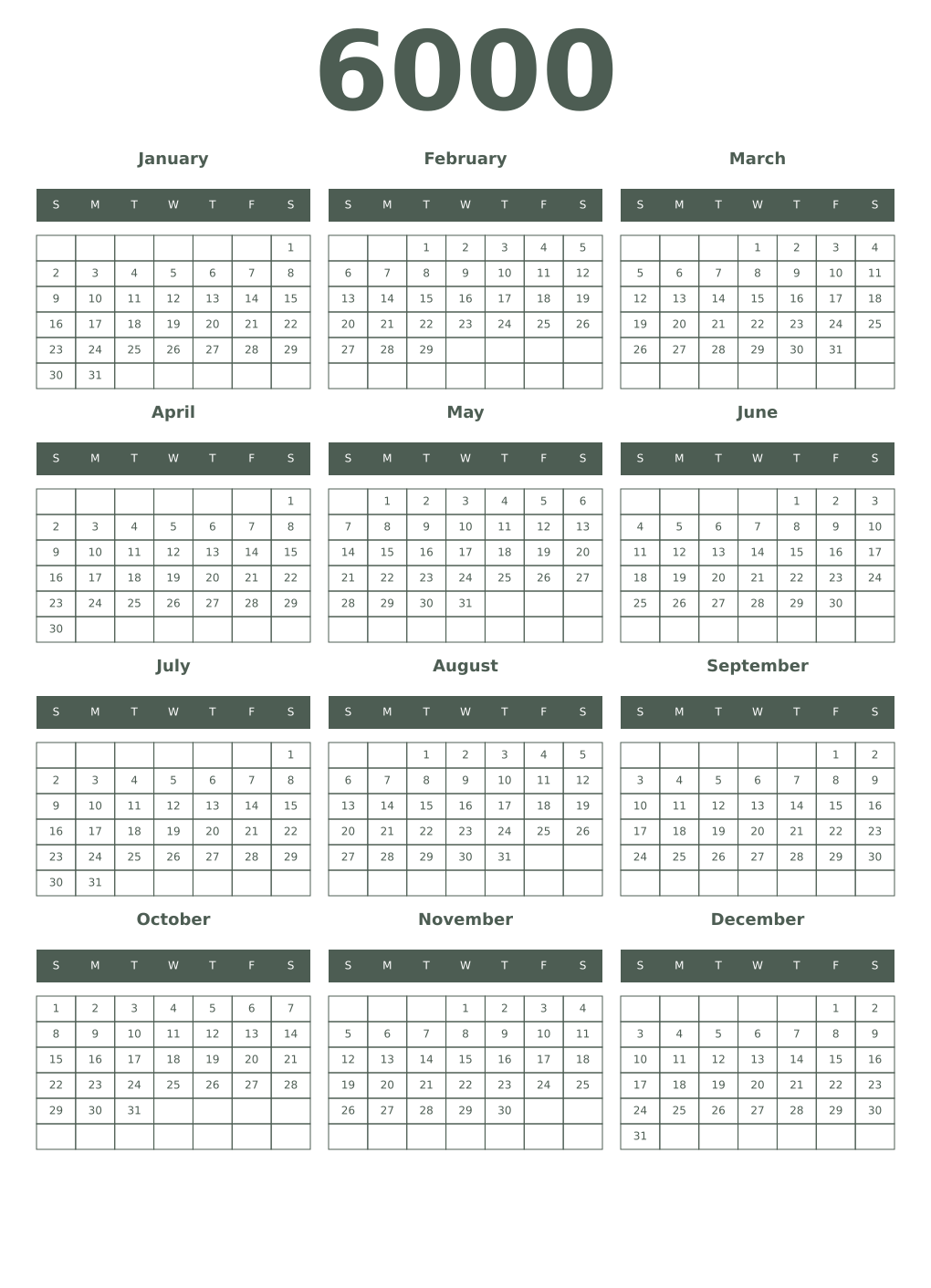 Printable 6000 Year Calendars feldgrau