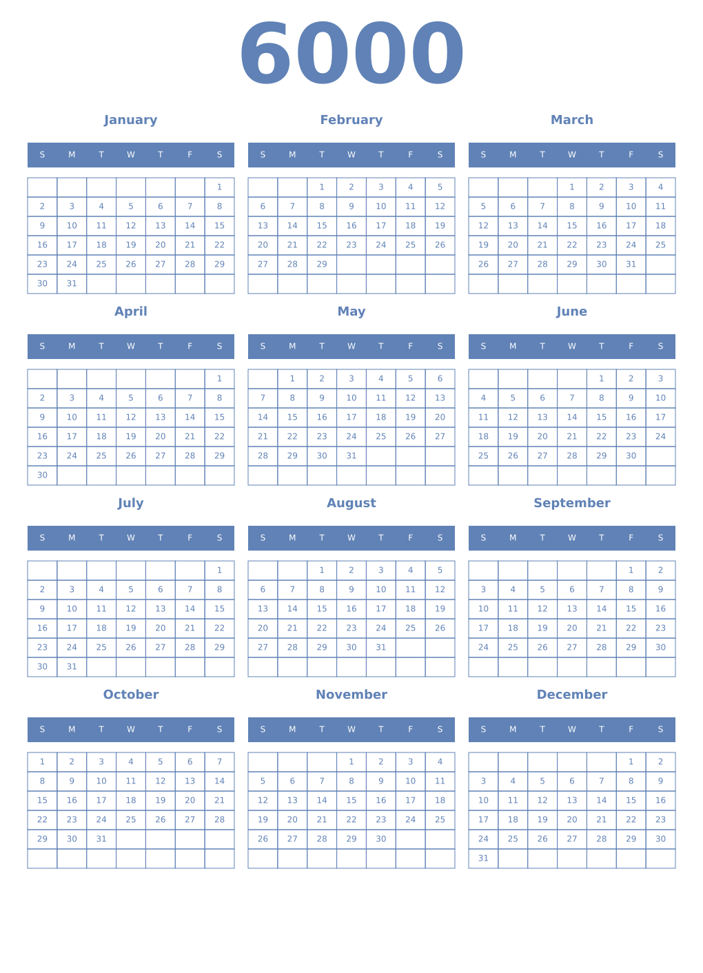 Printable 6000 Year Calendars glaucous