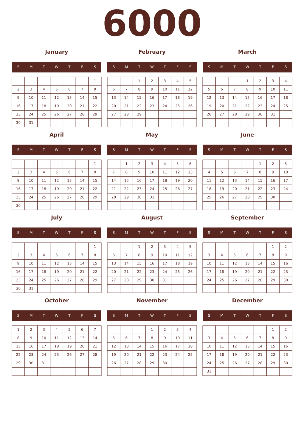 Printable 6000 Year Calendars mortuum