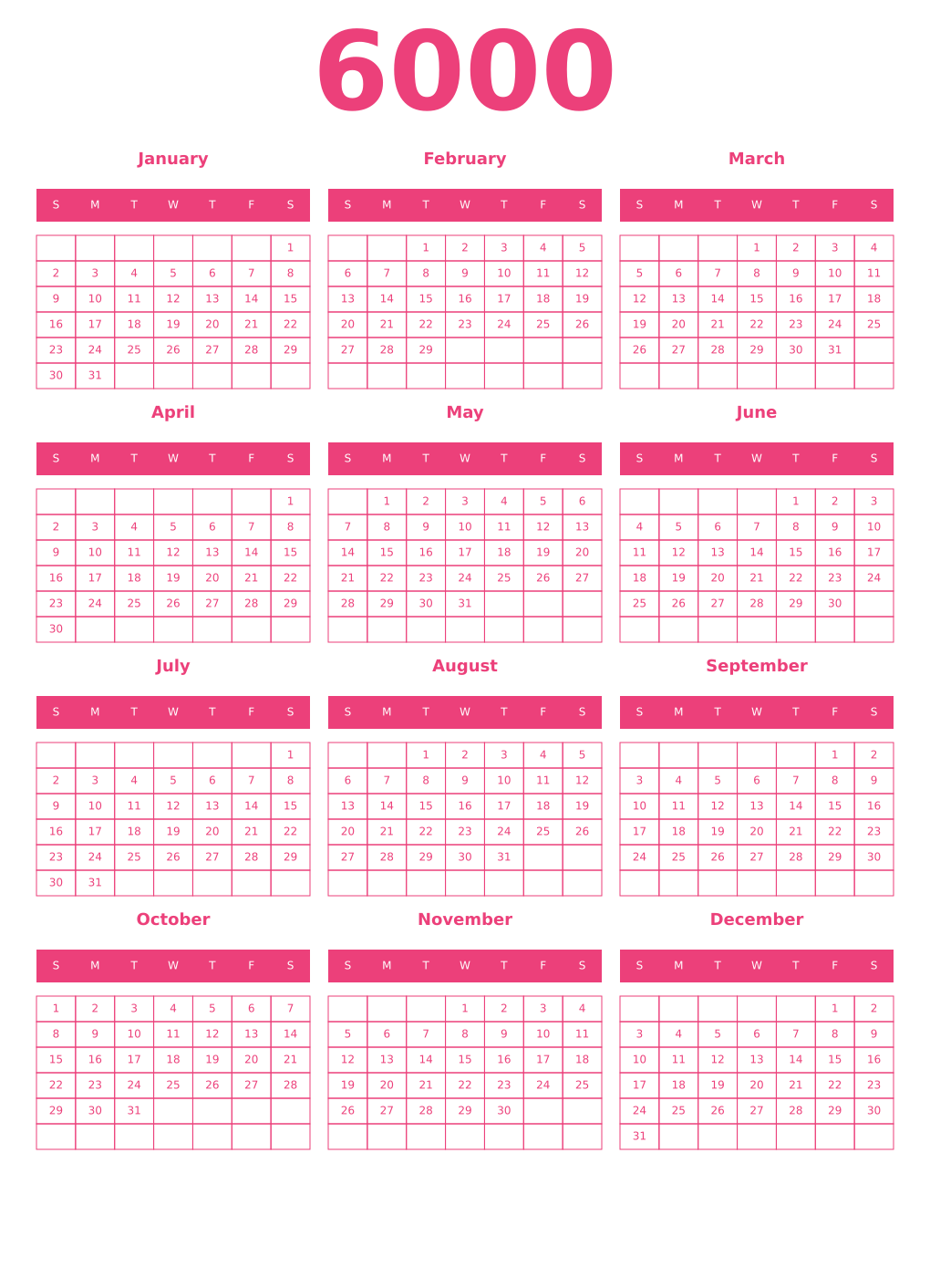 Printable 6000 Year Calendars pink