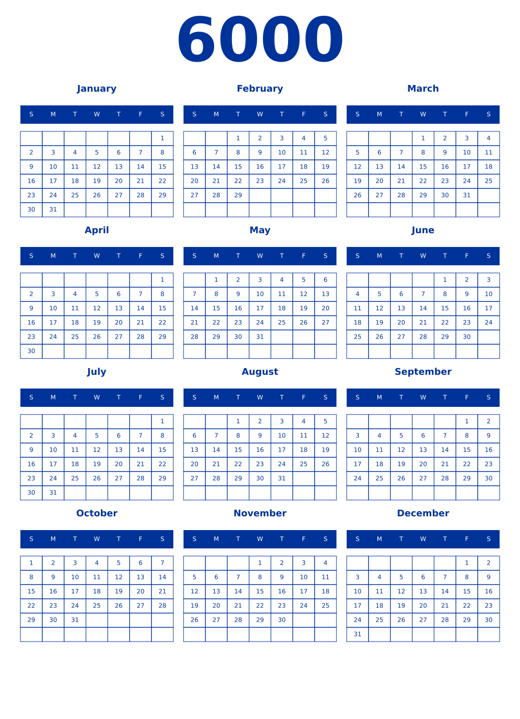 Printable 6000 Year Calendars smalt