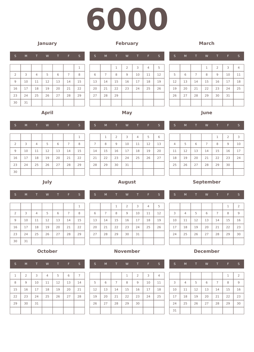 Printable 6000 Year Calendars wenge