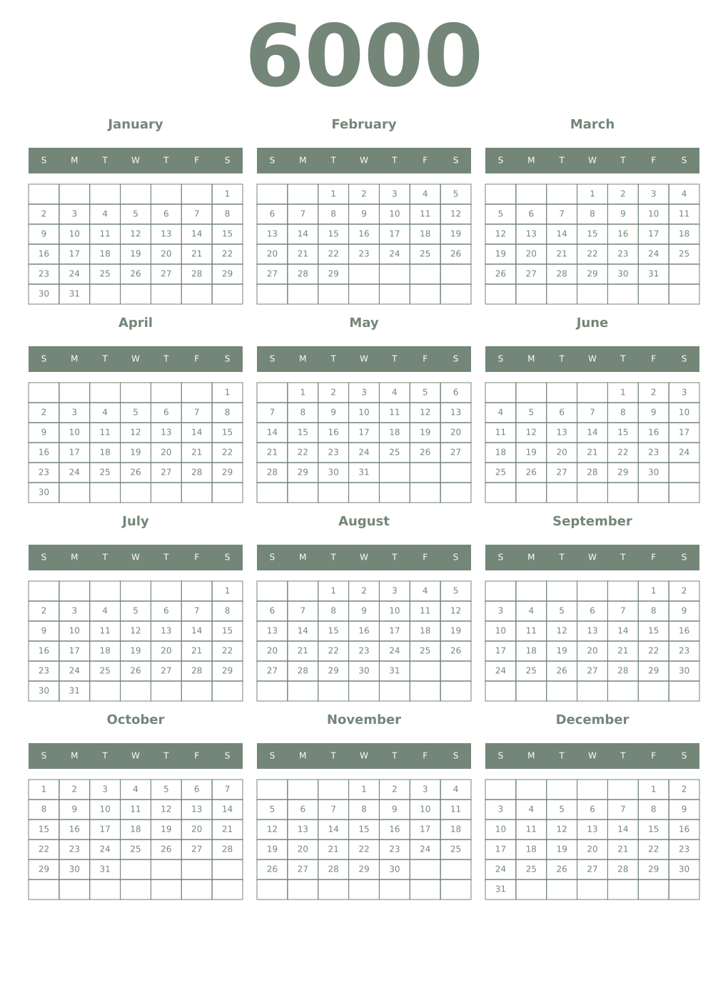 Printable 6000 Year Calendars xanadu