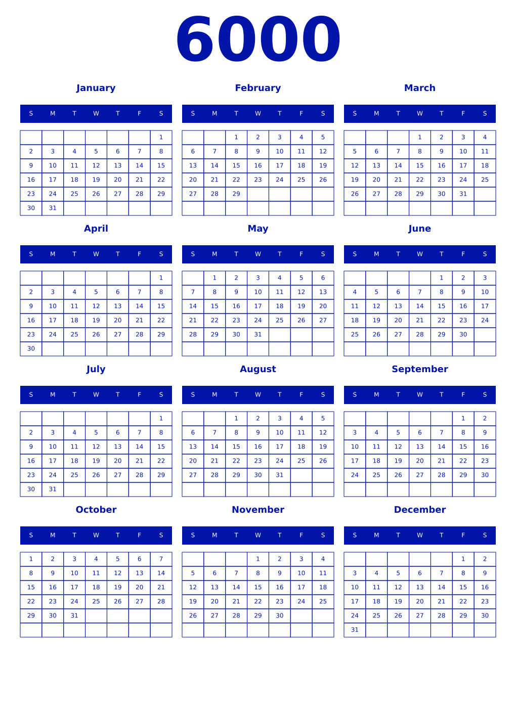 Printable 6000 Year Calendars zaffre