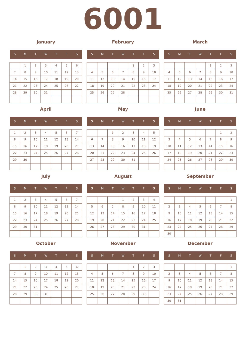 Printable 6001 Year Calendars coffe
