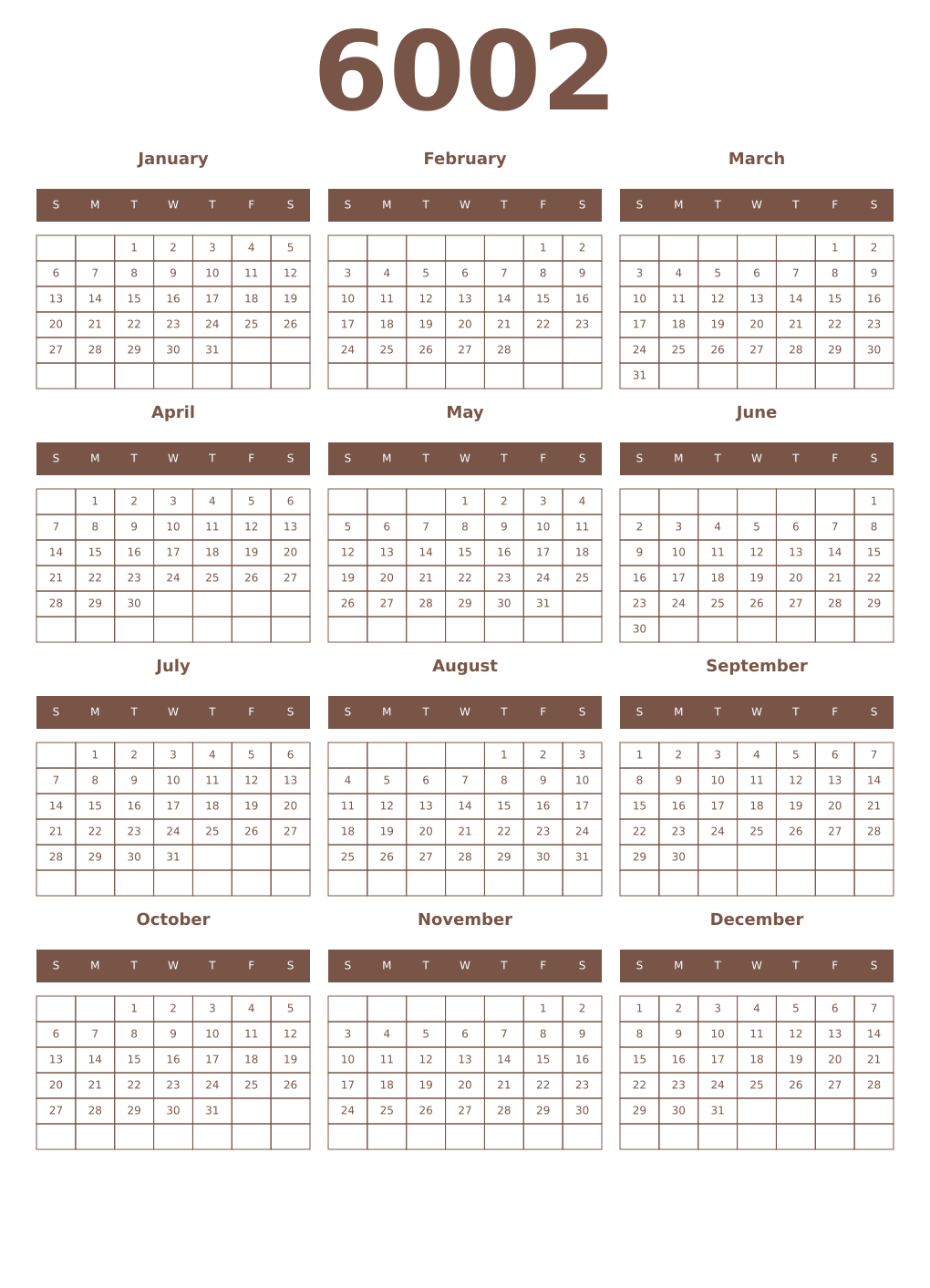 Printable 6002 Year Calendars coffe