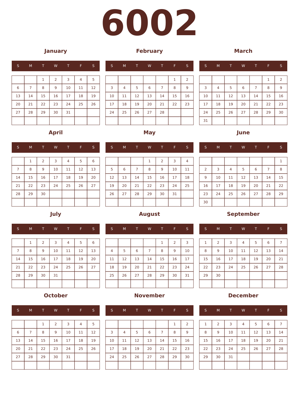 Printable 6002 Year Calendars mortuum