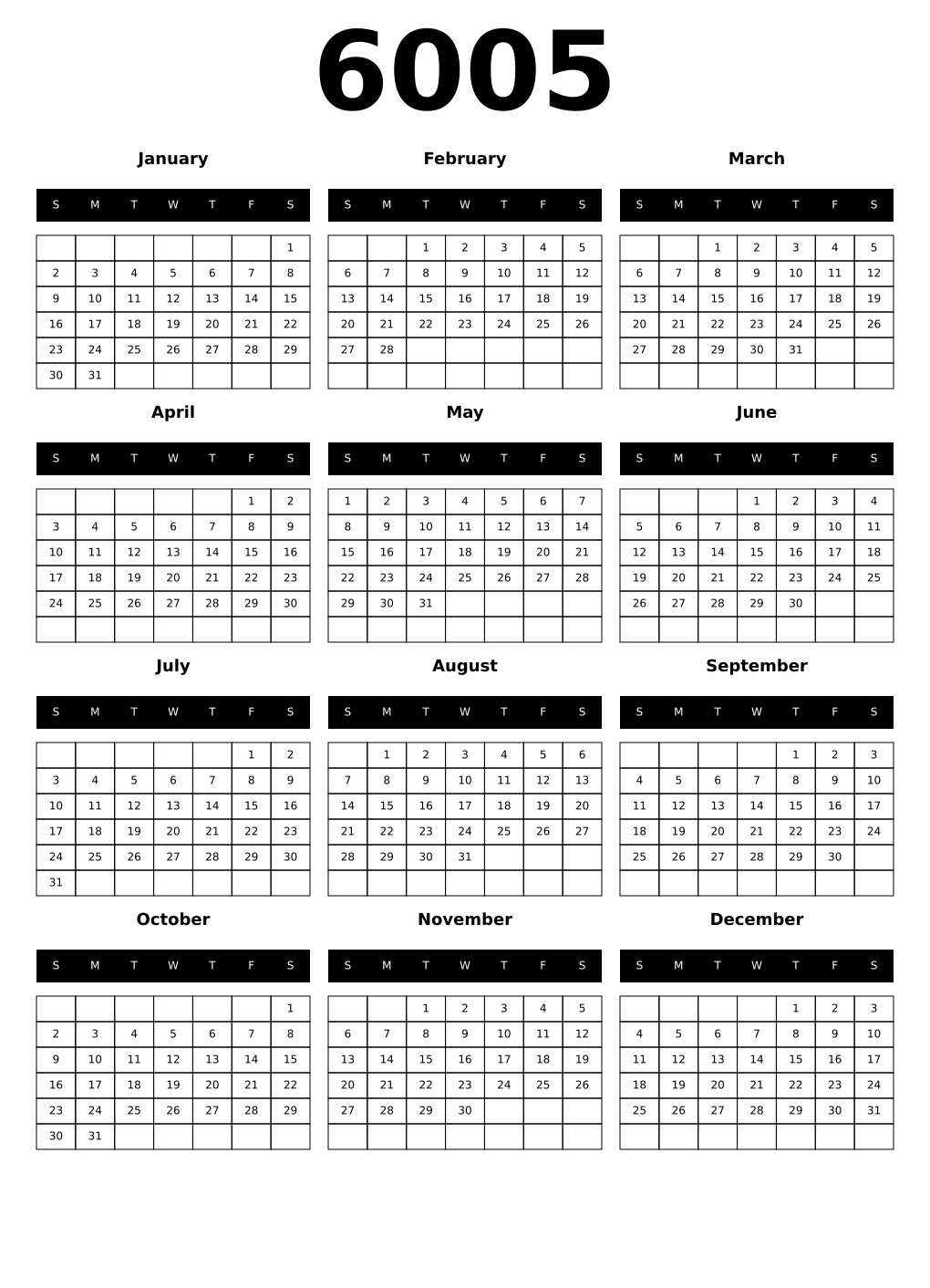 Printable 6005 Calendars