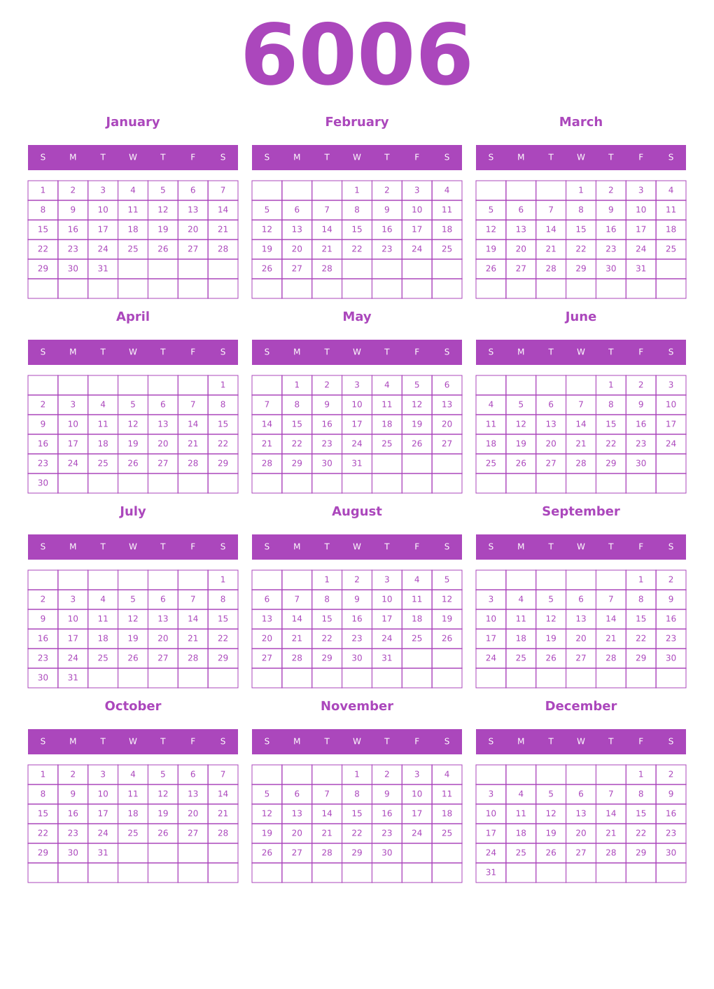 Printable 6006 Calendars