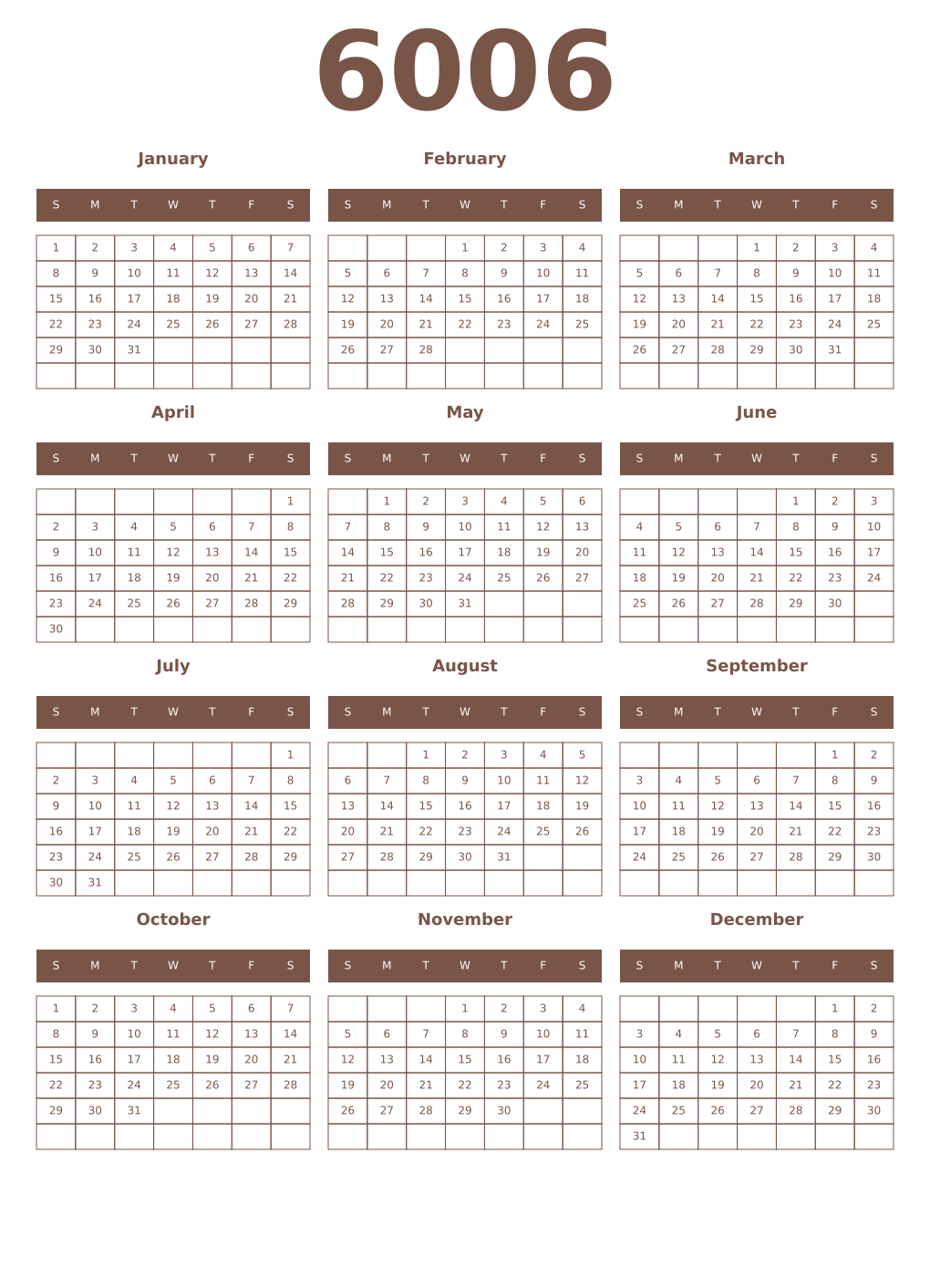 Printable 6006 Year Calendars coffe