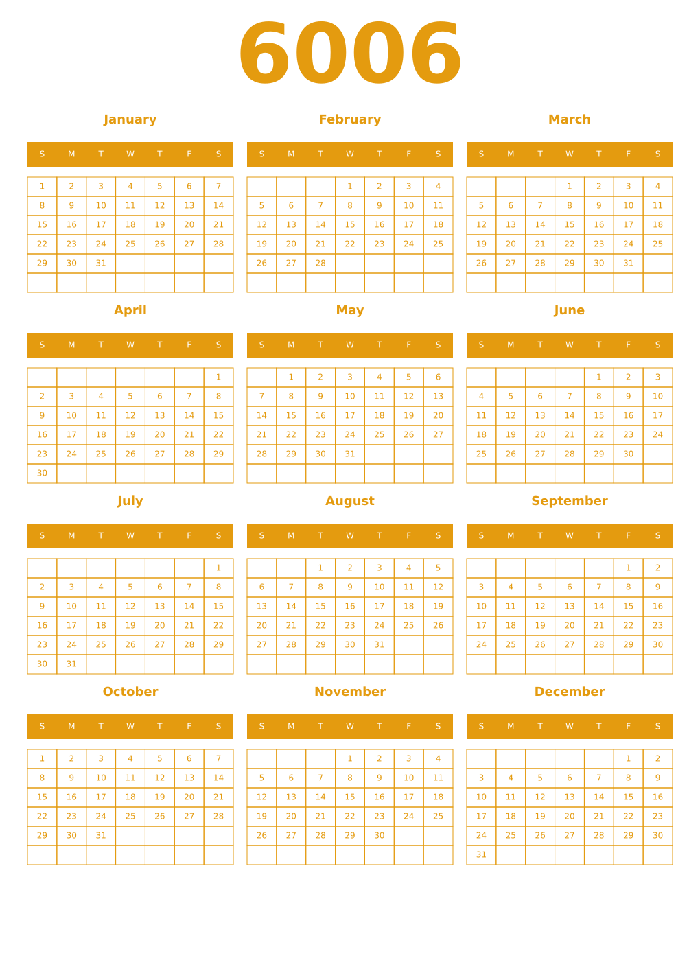 Printable 6006 Year Calendars gamboge