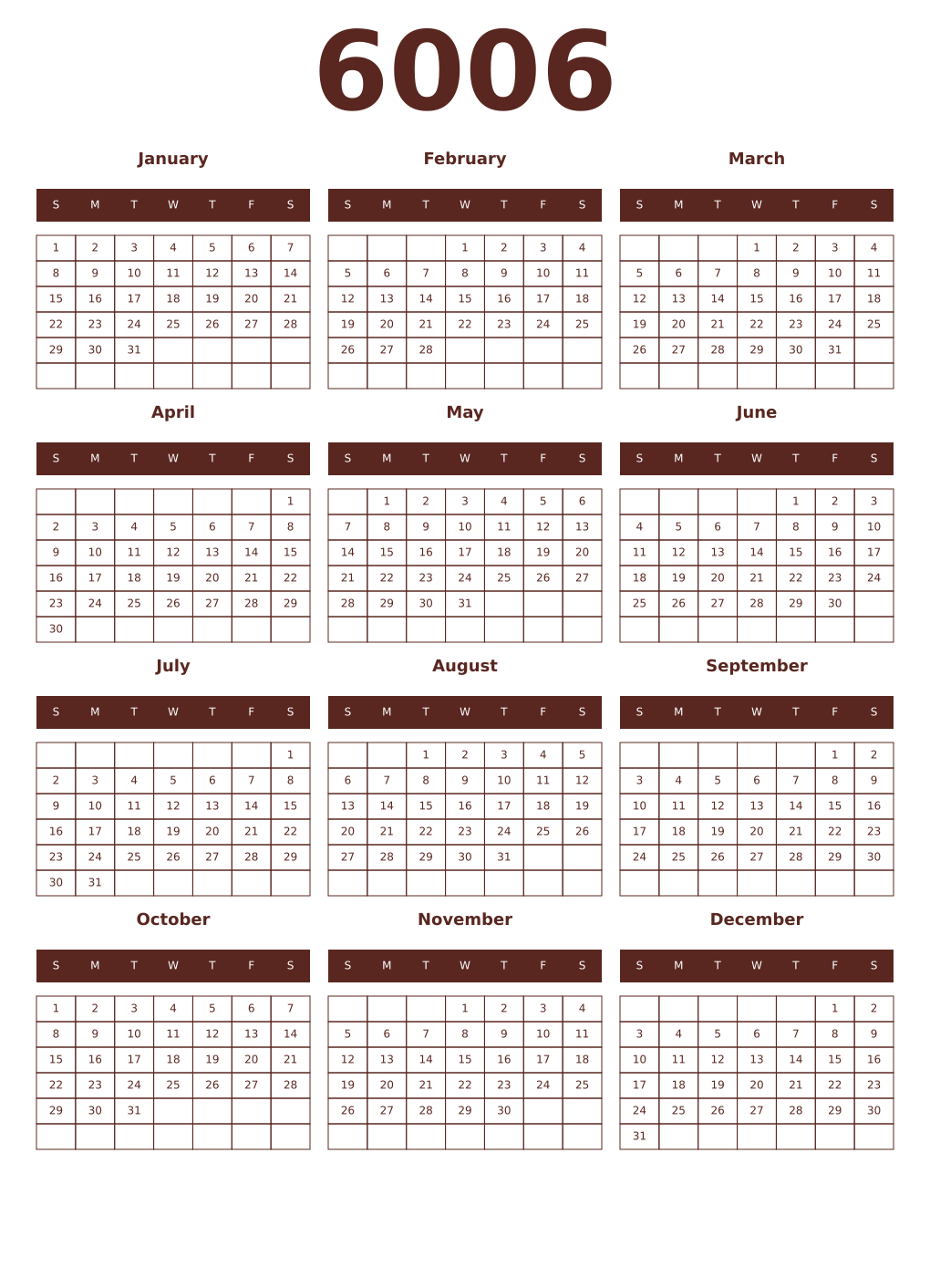 Printable 6006 Year Calendars mortuum