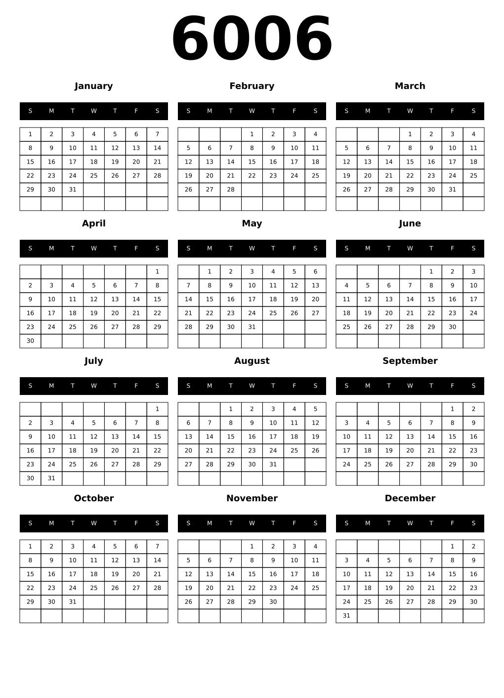 Printable 6006 Calendars