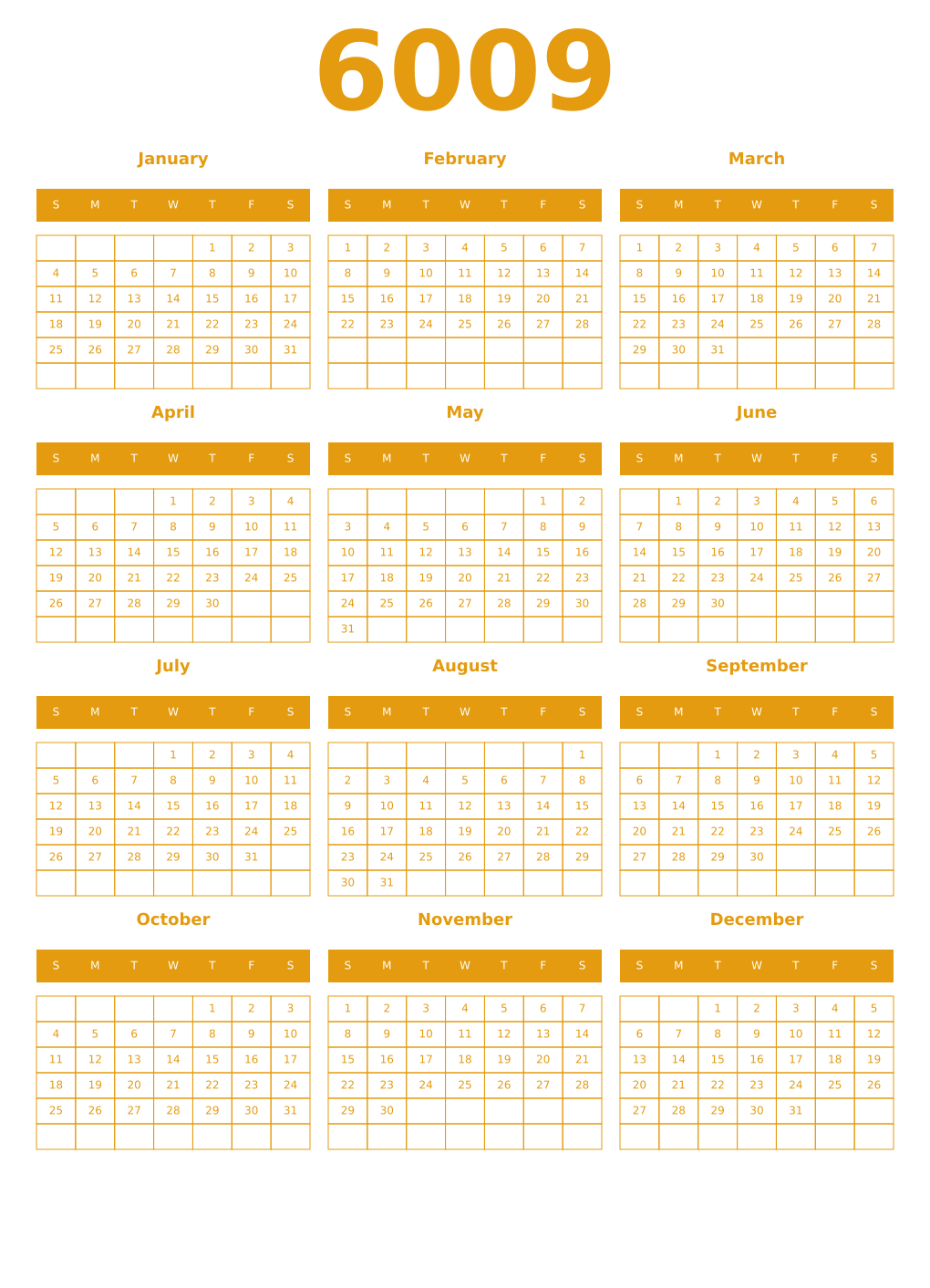 Printable 6009 Year Calendars gamboge