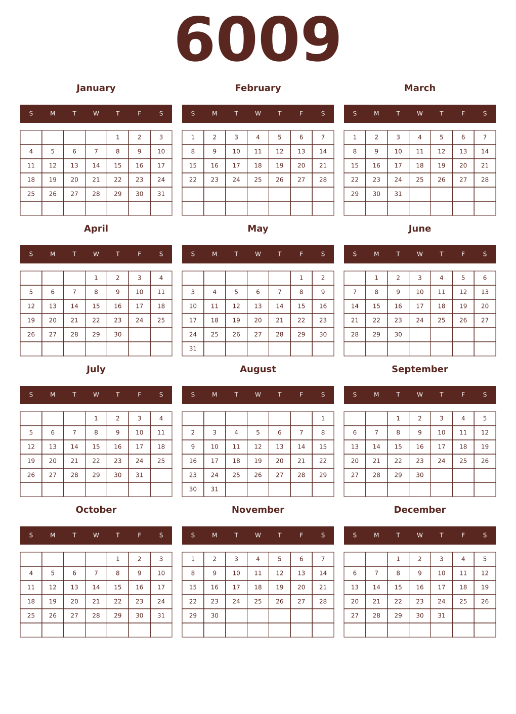Printable 6009 Year Calendars mortuum