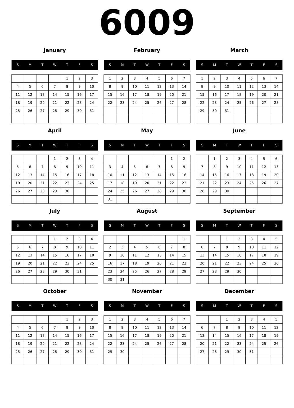 Printable 6009 Calendars