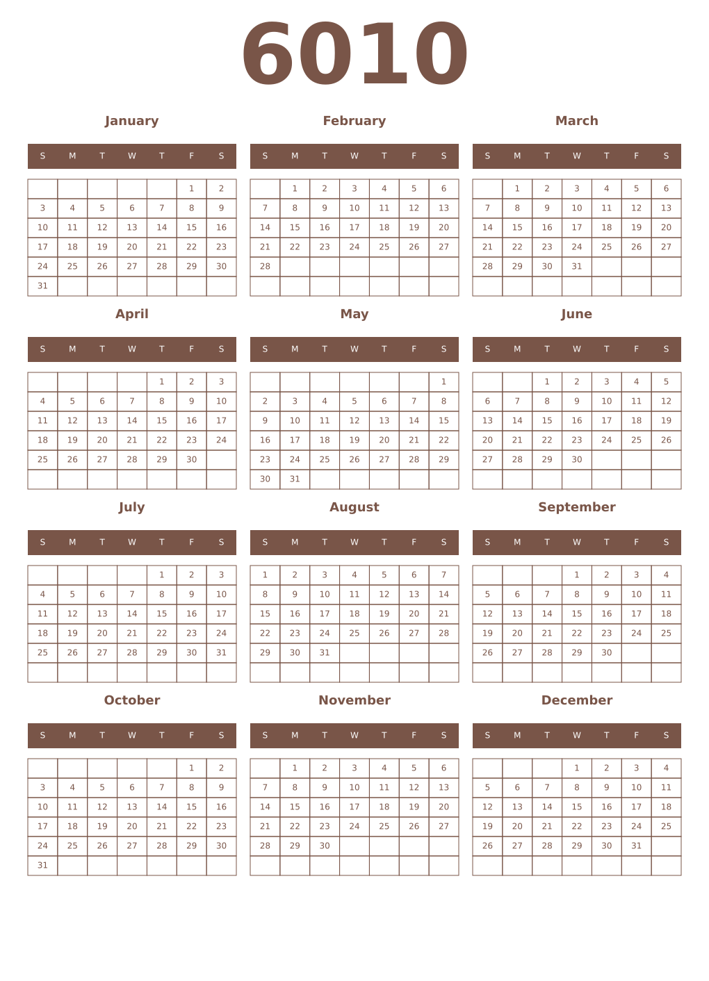 Printable 6010 Year Calendars coffe