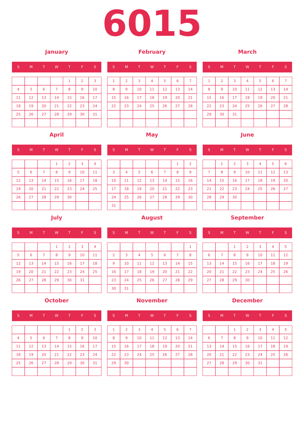 Printable 6015 Year Calendars amaranth