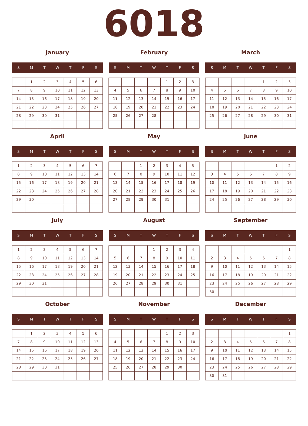 Printable 6018 Year Calendars mortuum