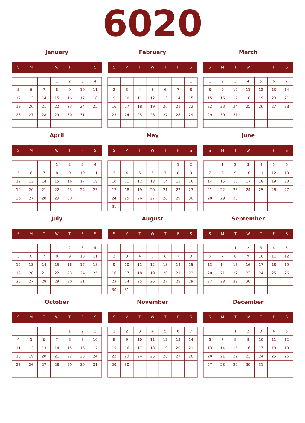 Printable 6020 Year Calendars falu