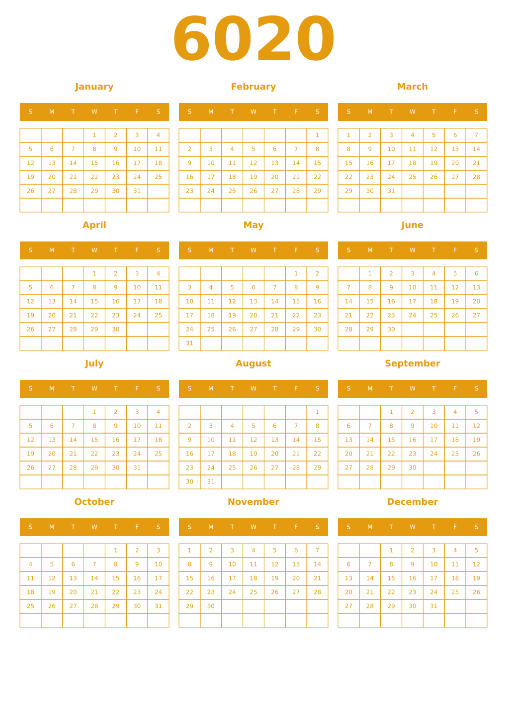 Printable 6020 Year Calendars gamboge