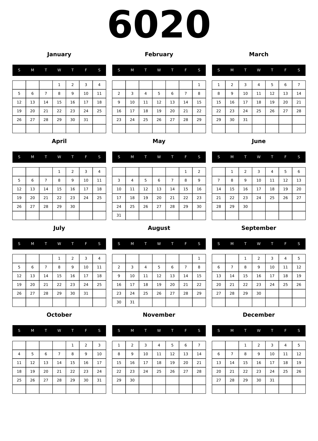 Printable 6020 Calendars
