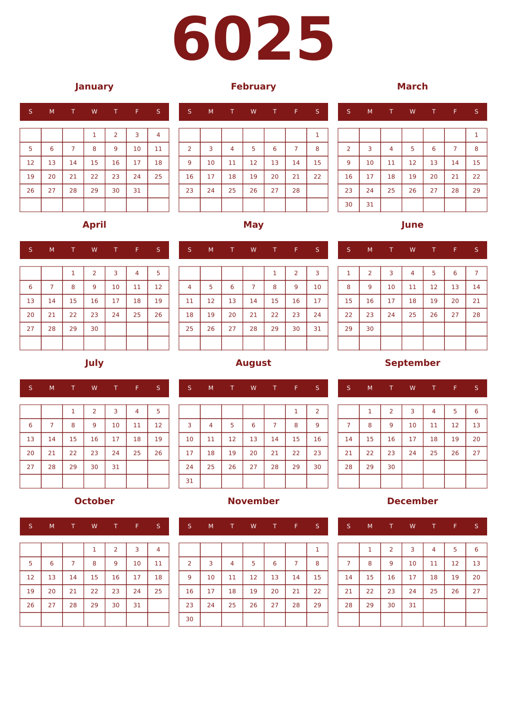 Printable 6025 Year Calendars falu