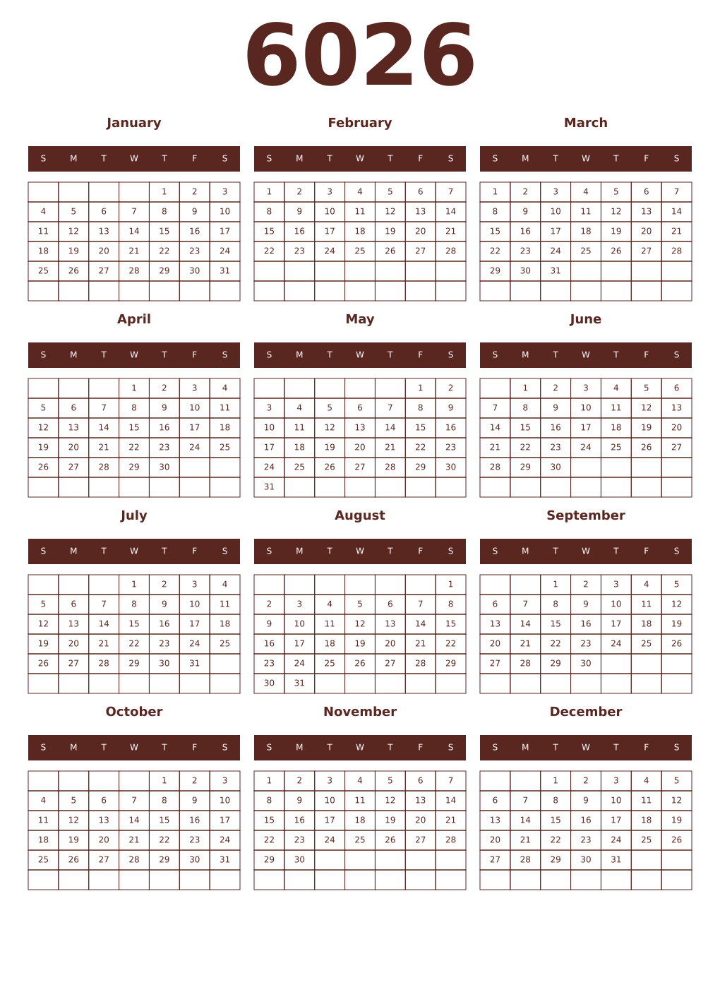 Printable 6026 Year Calendars mortuum