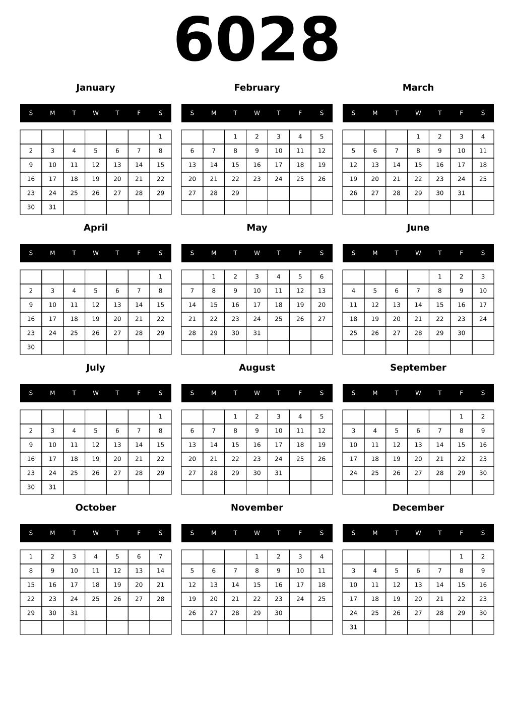 Printable 6028 Calendars