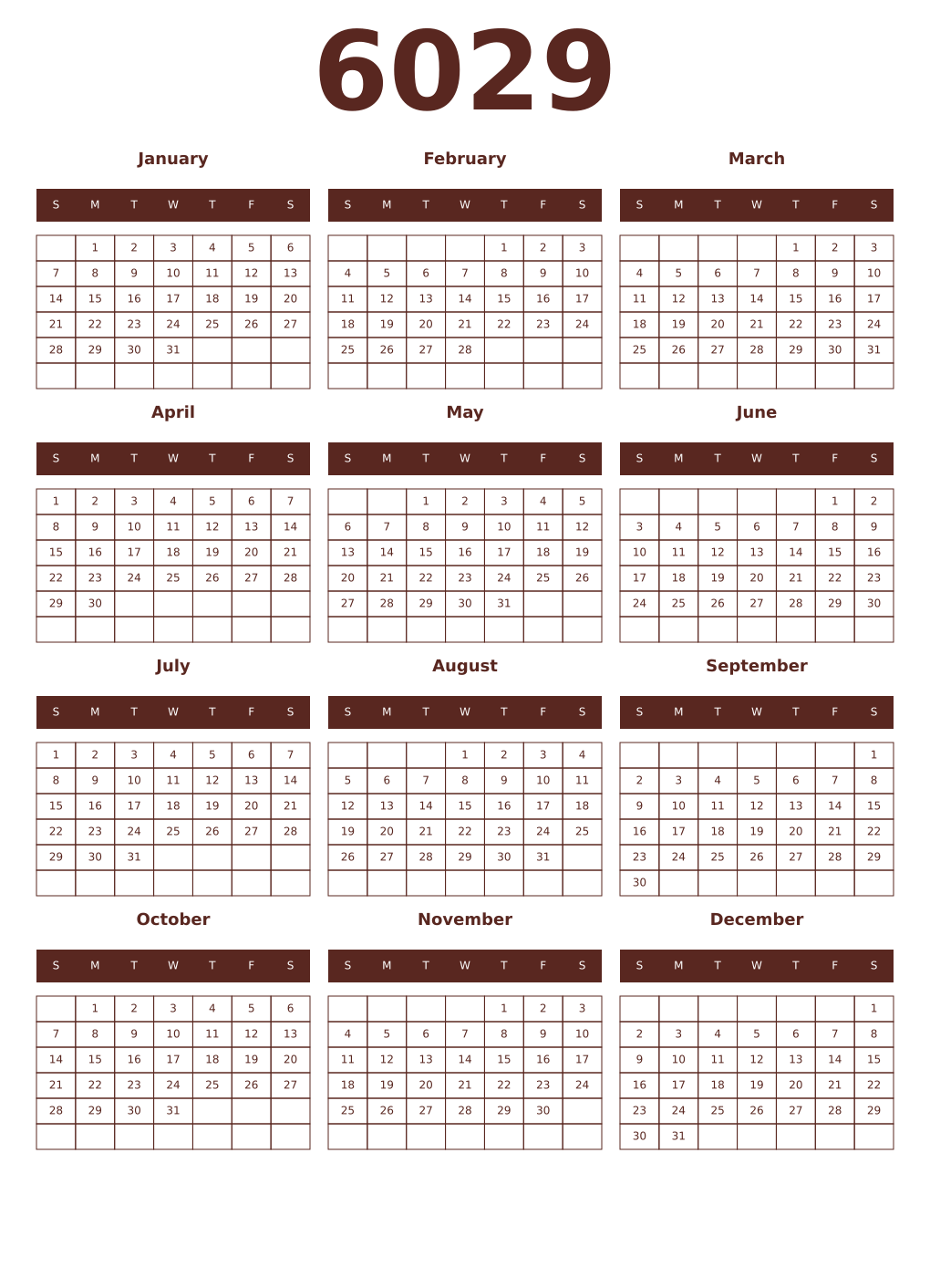 Printable 6029 Year Calendars mortuum