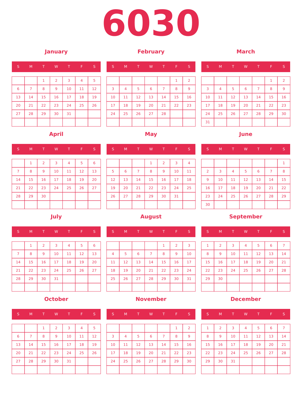 Printable 6030 Year Calendars amaranth