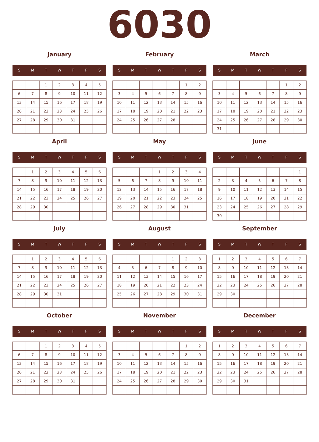 Printable 6030 Year Calendars mortuum