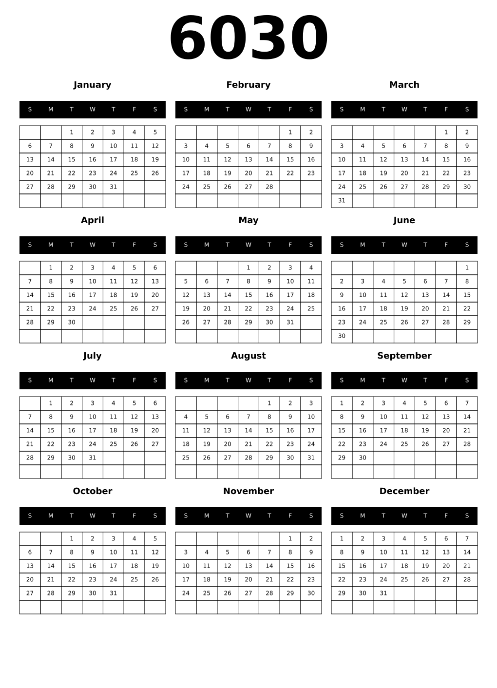 Printable 6030 Calendars