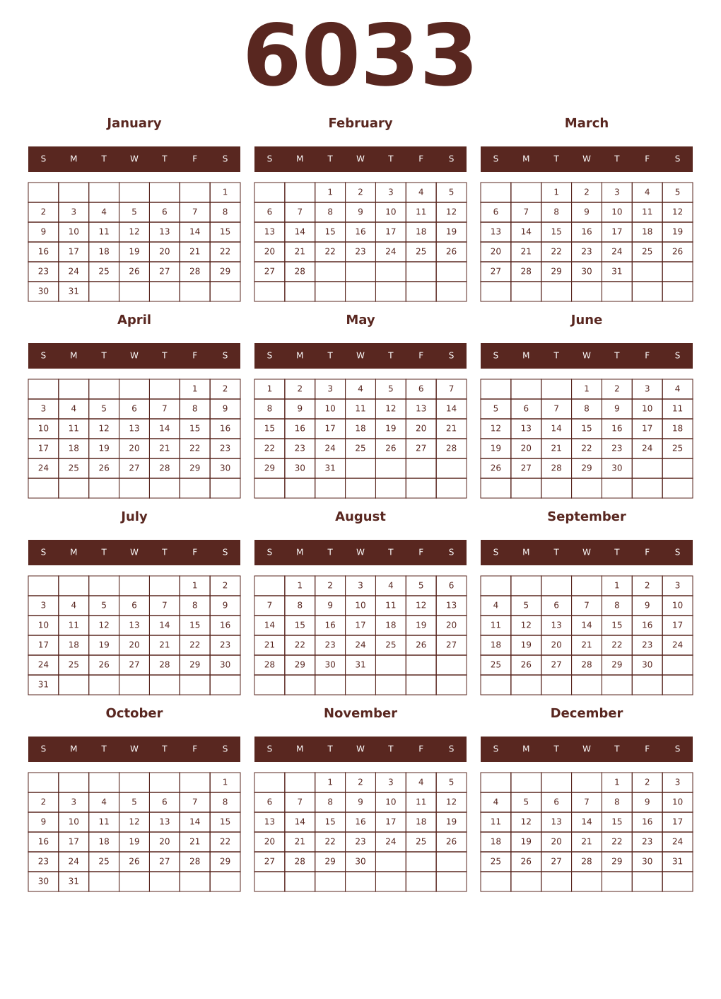 Printable 6033 Year Calendars mortuum