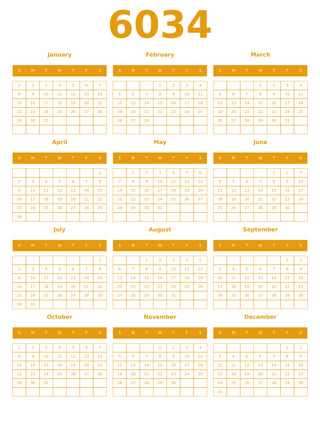Printable 6034 Year Calendars gamboge