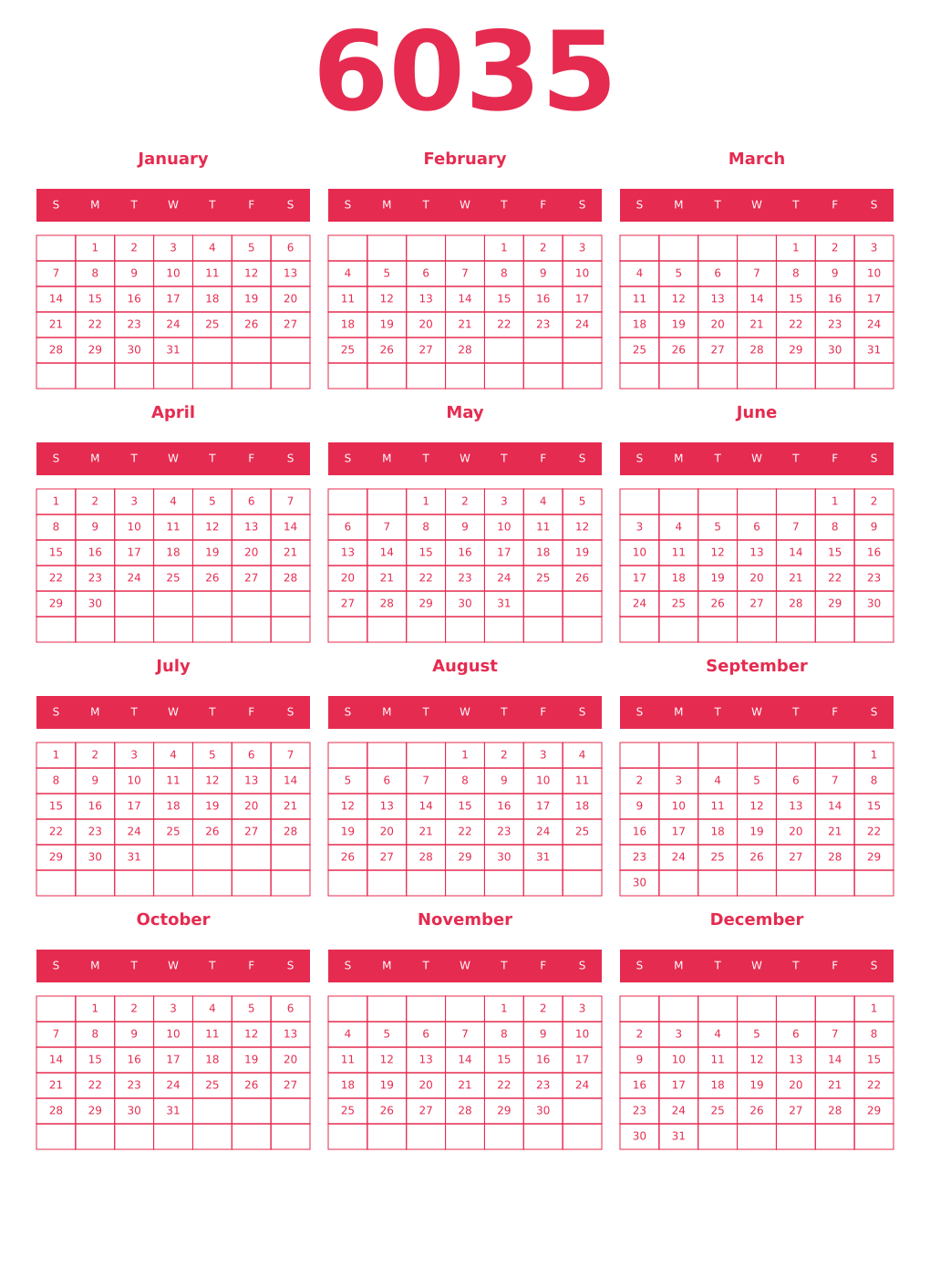 Printable 6035 Year Calendars amaranth