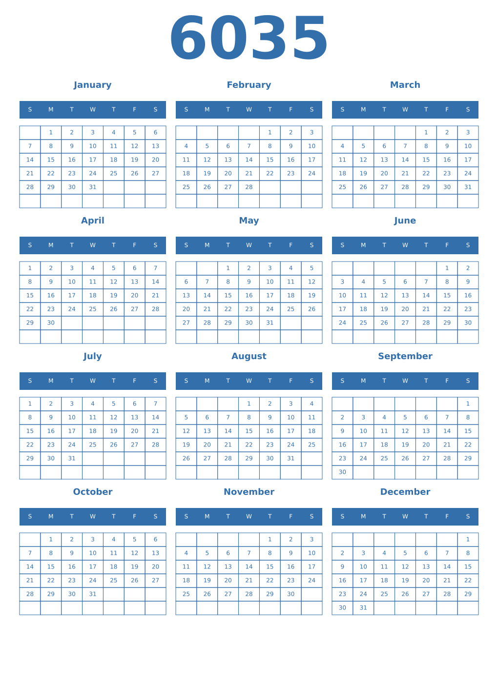 Printable 6035 Year Calendars blue