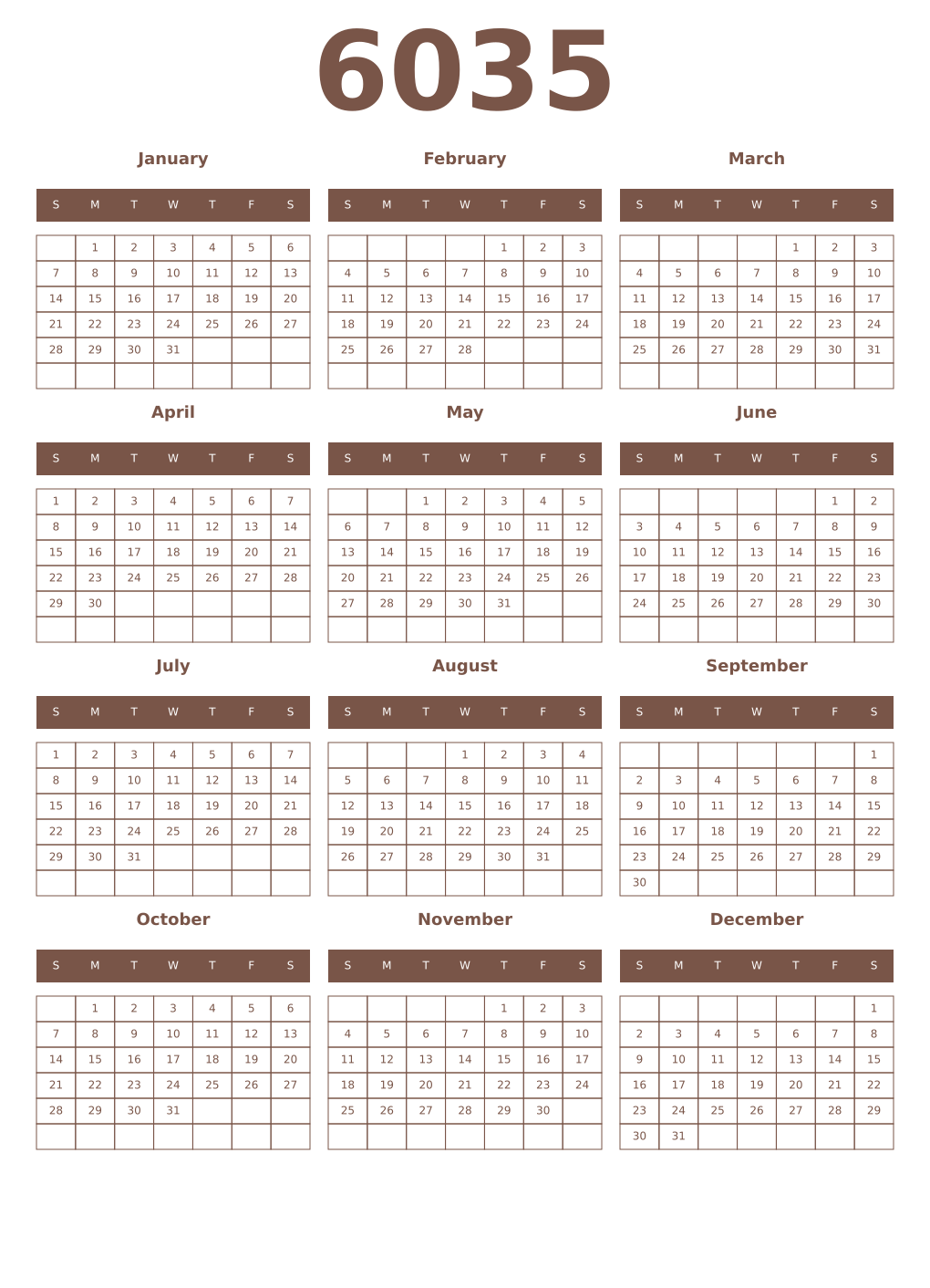 Printable 6035 Year Calendars coffe