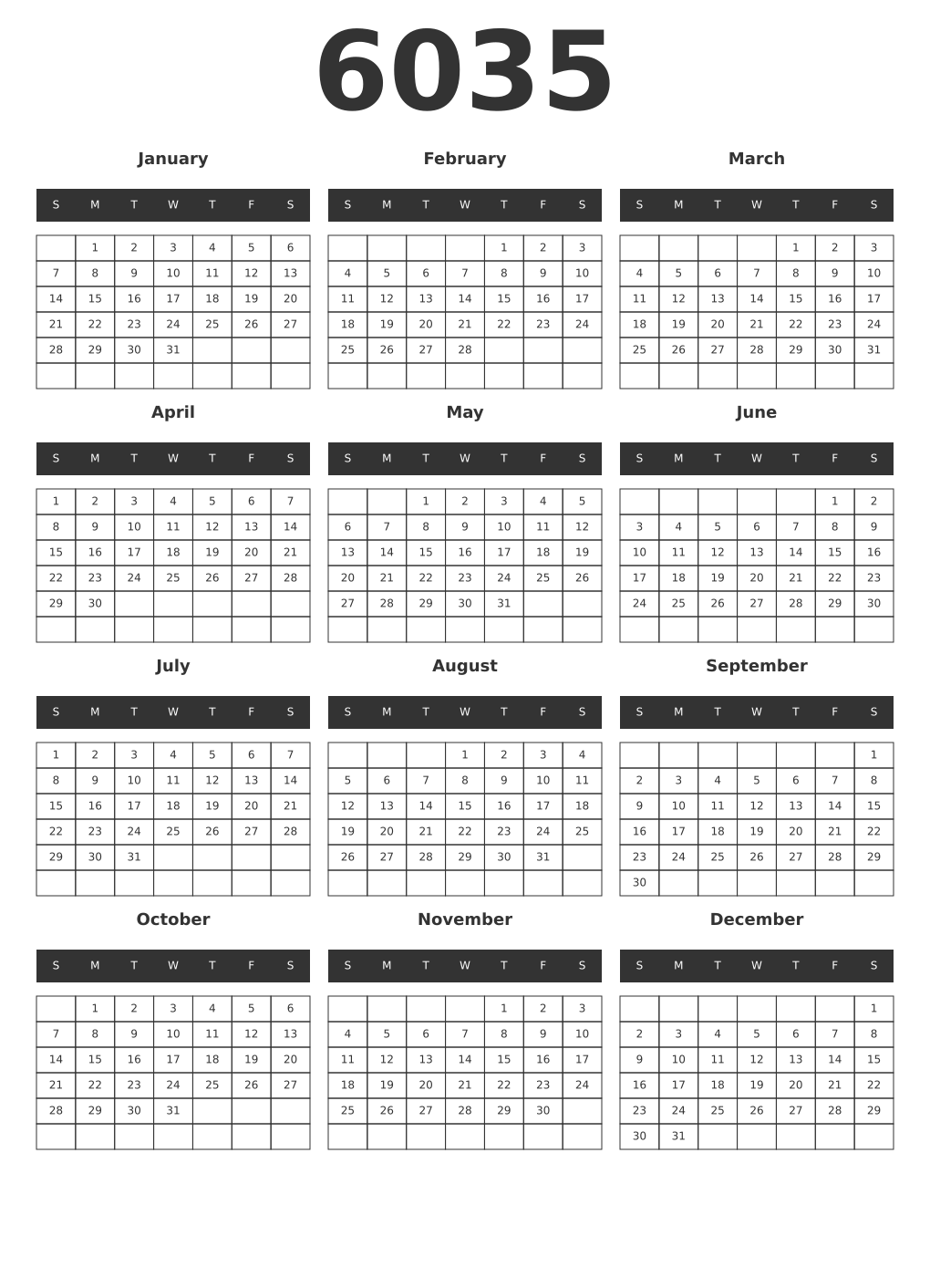 Printable 6035 Year Calendars dark
