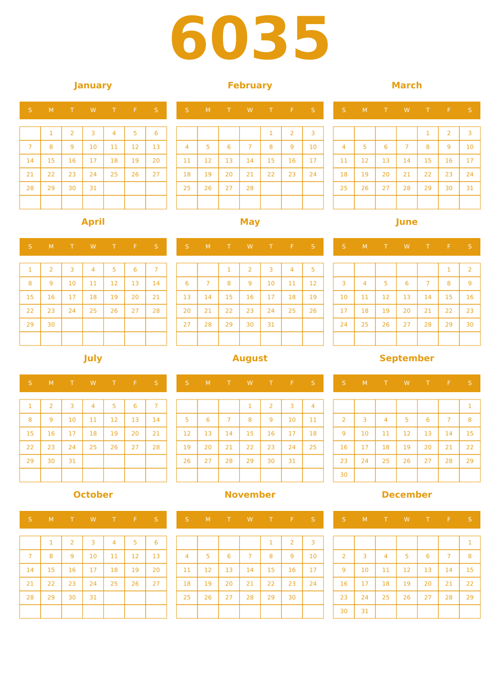 Printable 6035 Year Calendars gamboge